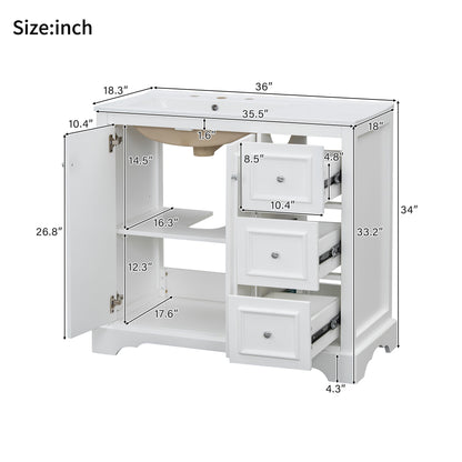 Bathroom Vanity With Sink, Soft-Close Doors, Adjustable U-Shelf, 3 Drawers Hearth and Haven