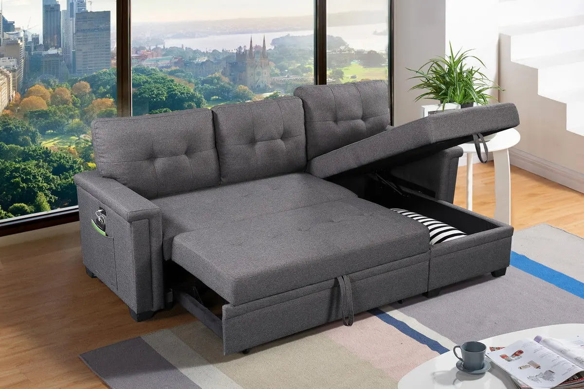 Ashlyn - Reversible Sleeper Sectional Sofa With Storage Chaise, USB Charging Ports And Pocket Lilola Home