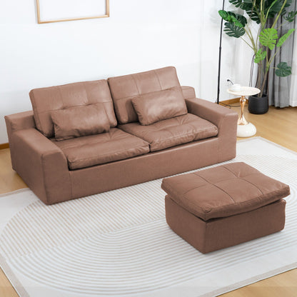 L - Shaped Modular 2 Seater Sofa With Movable Ottoman And High Density Sponge Cushions For Living Room Home Essentials