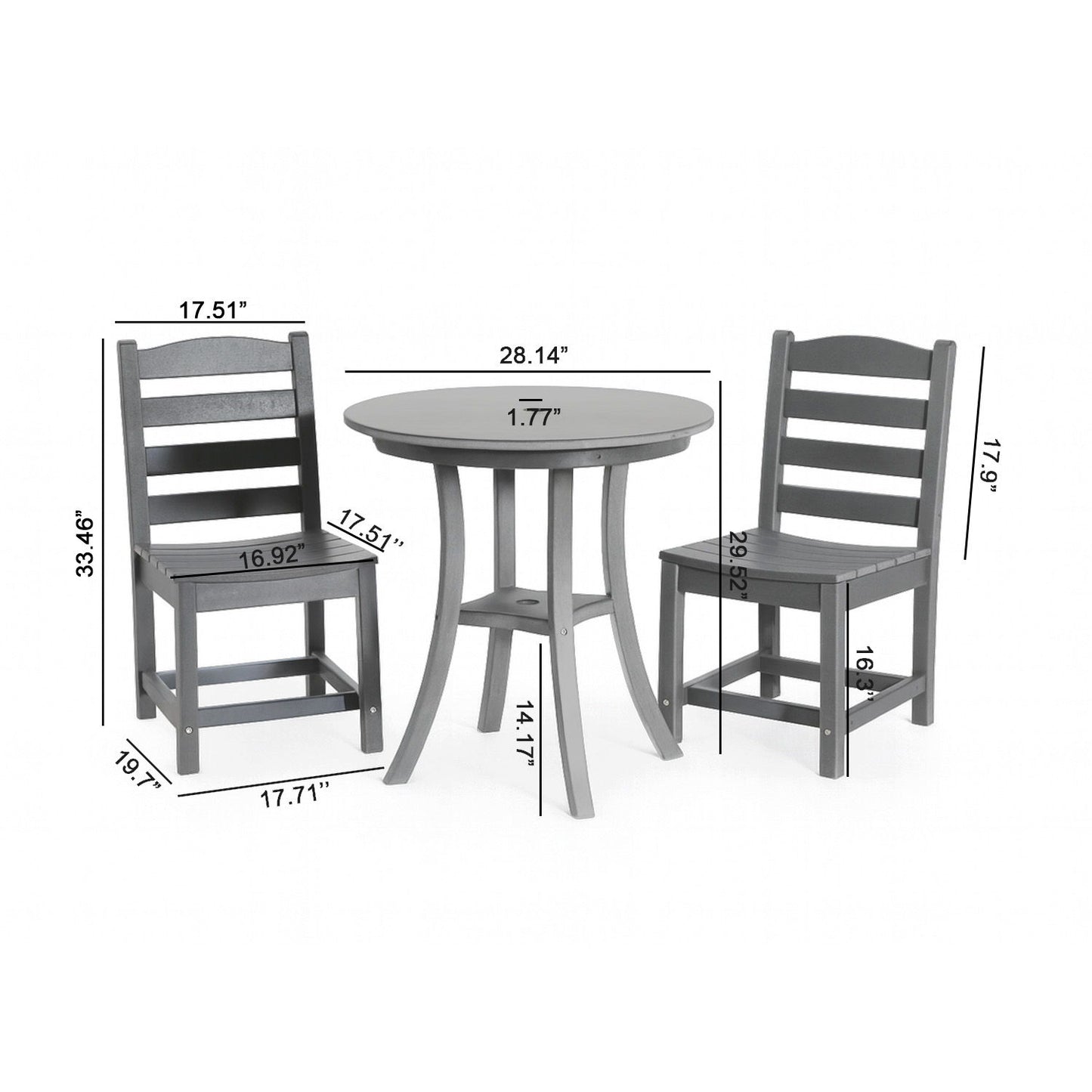 3 Piece Outdoor Dining Set, Round Patio Table With 2 Armless Chairs Home Essentials