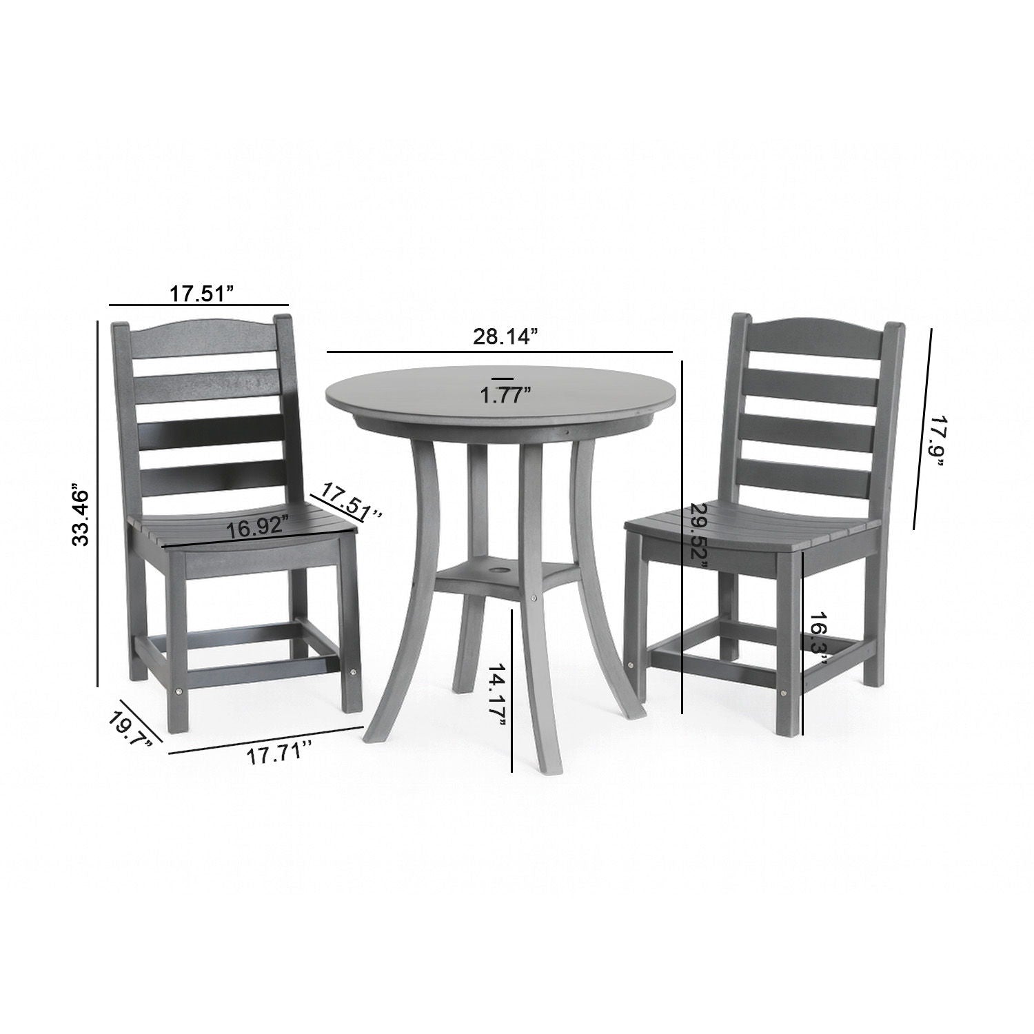 3 Piece Outdoor Dining Set, Round Patio Table With 2 Armless Chairs Home Essentials