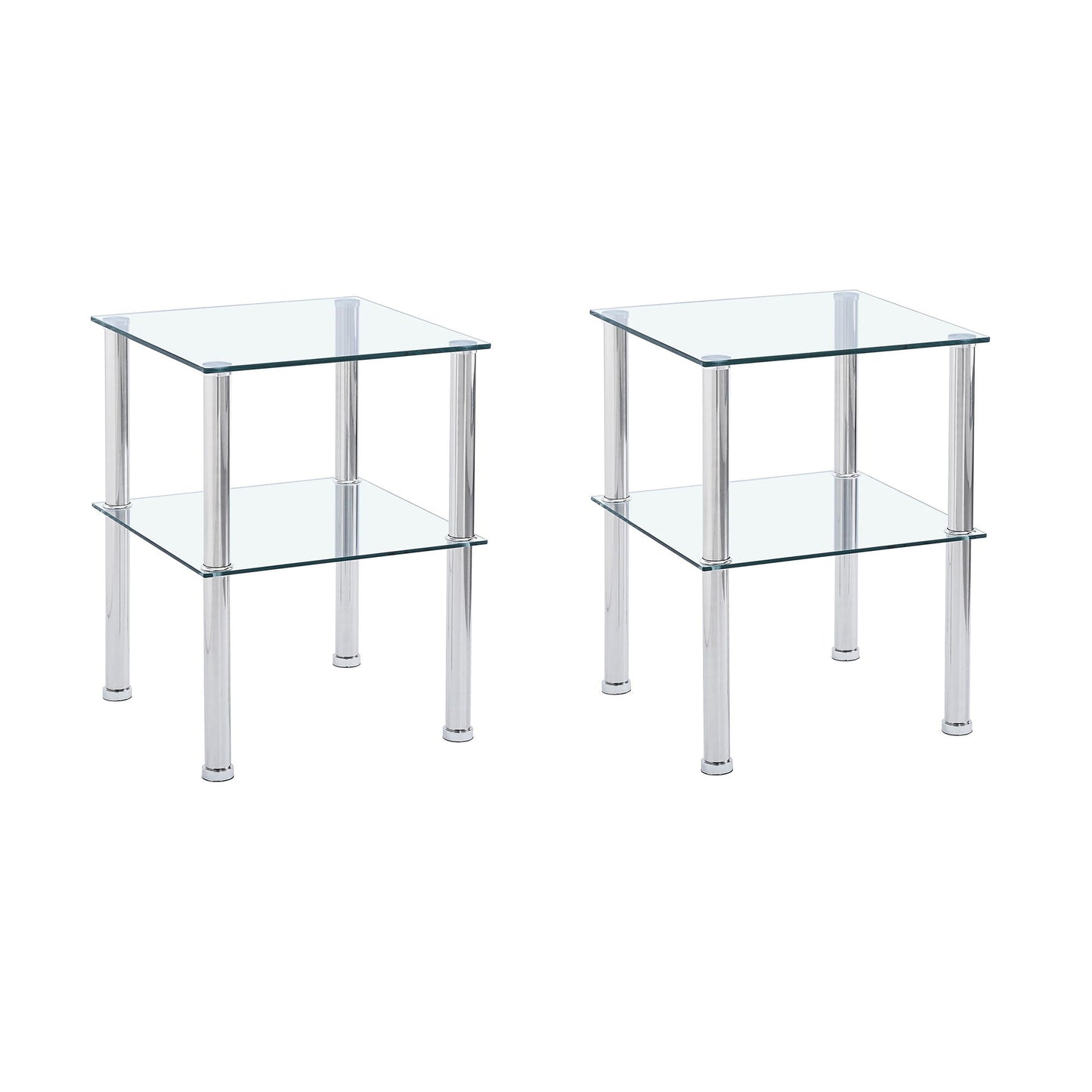 Modern 2 Piece Side Table With Storage Shelf, Tempered Glass, Space Saving Design - Clear Home Essentials
