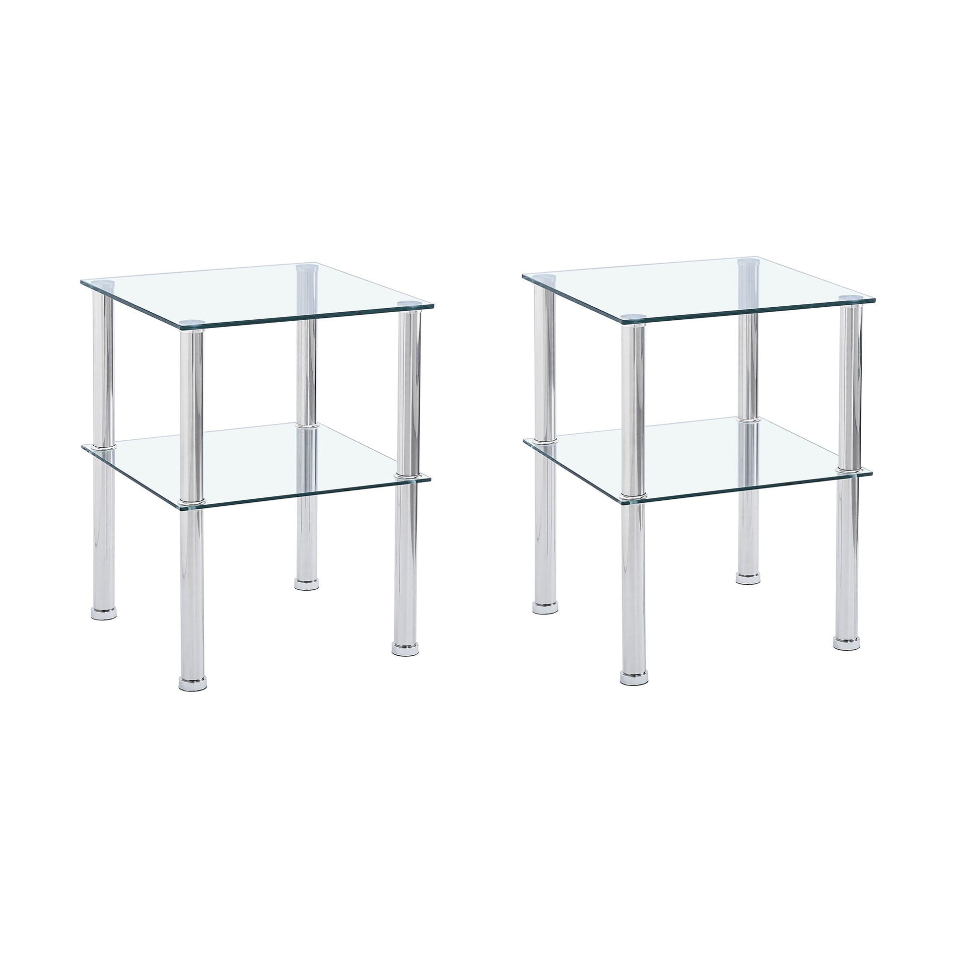 Modern 2 Piece Side Table With Storage Shelf, Tempered Glass, Space Saving Design - Clear Home Essentials