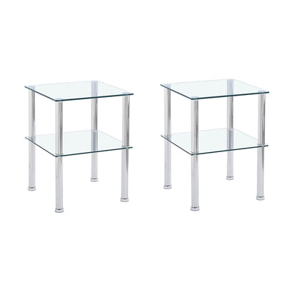 Modern 2 Piece Side Table With Storage Shelf, Tempered Glass, Space Saving Design - Clear Home Essentials