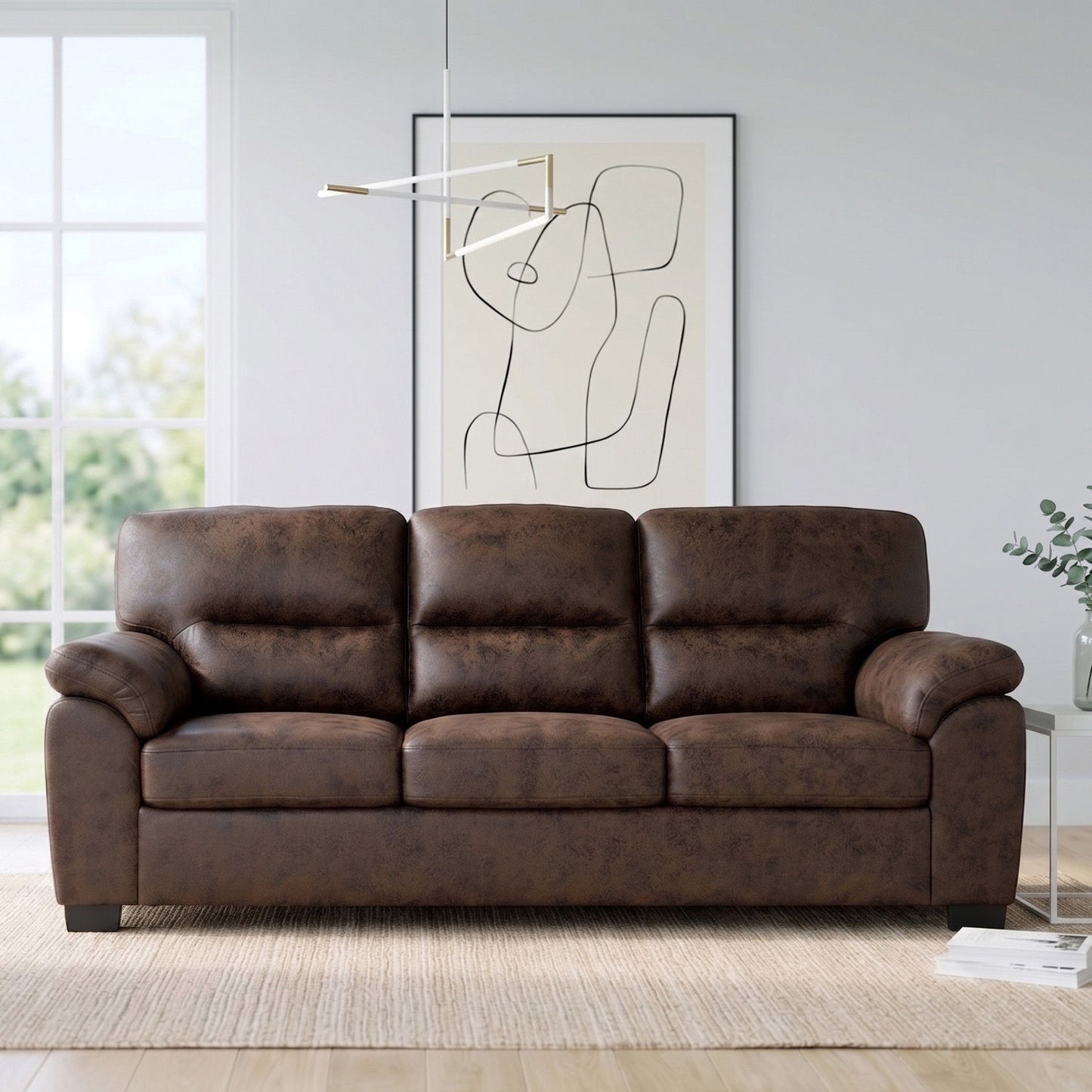 3 Seater Sofa With Padded Armrests And Triangular Leg Home Essentials