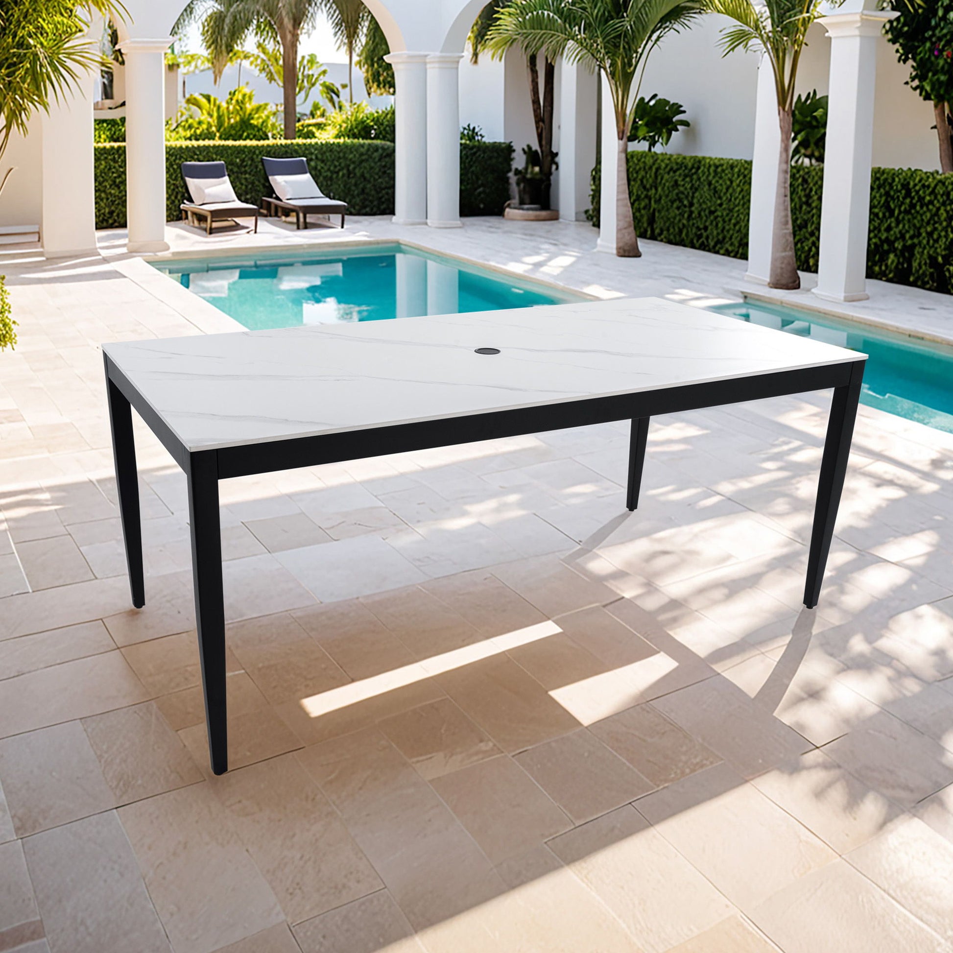 Outdoor Modern Patio Dining Table, Post Tapered Legs, Weatherproof & Rust Free Life Outside