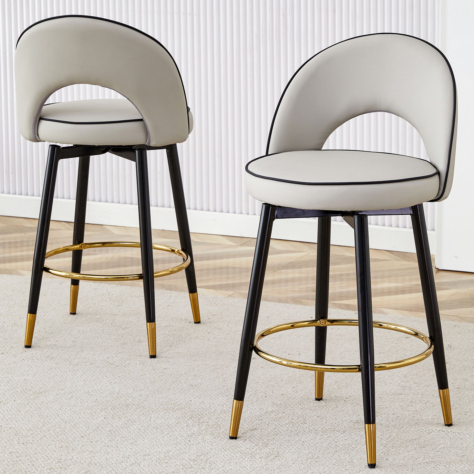 Modern Upholstered 360° Rotatable Bar Chair With Metal Legs For Dining Room (Set of 2) Home Essentials
