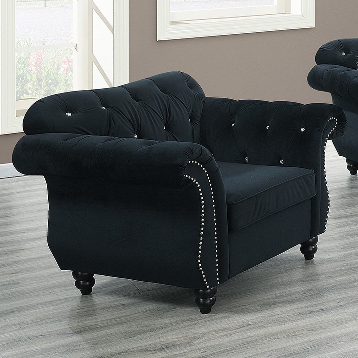 Tufted Chair With Nailhead Trim For Living Room - Black Home Essentials
