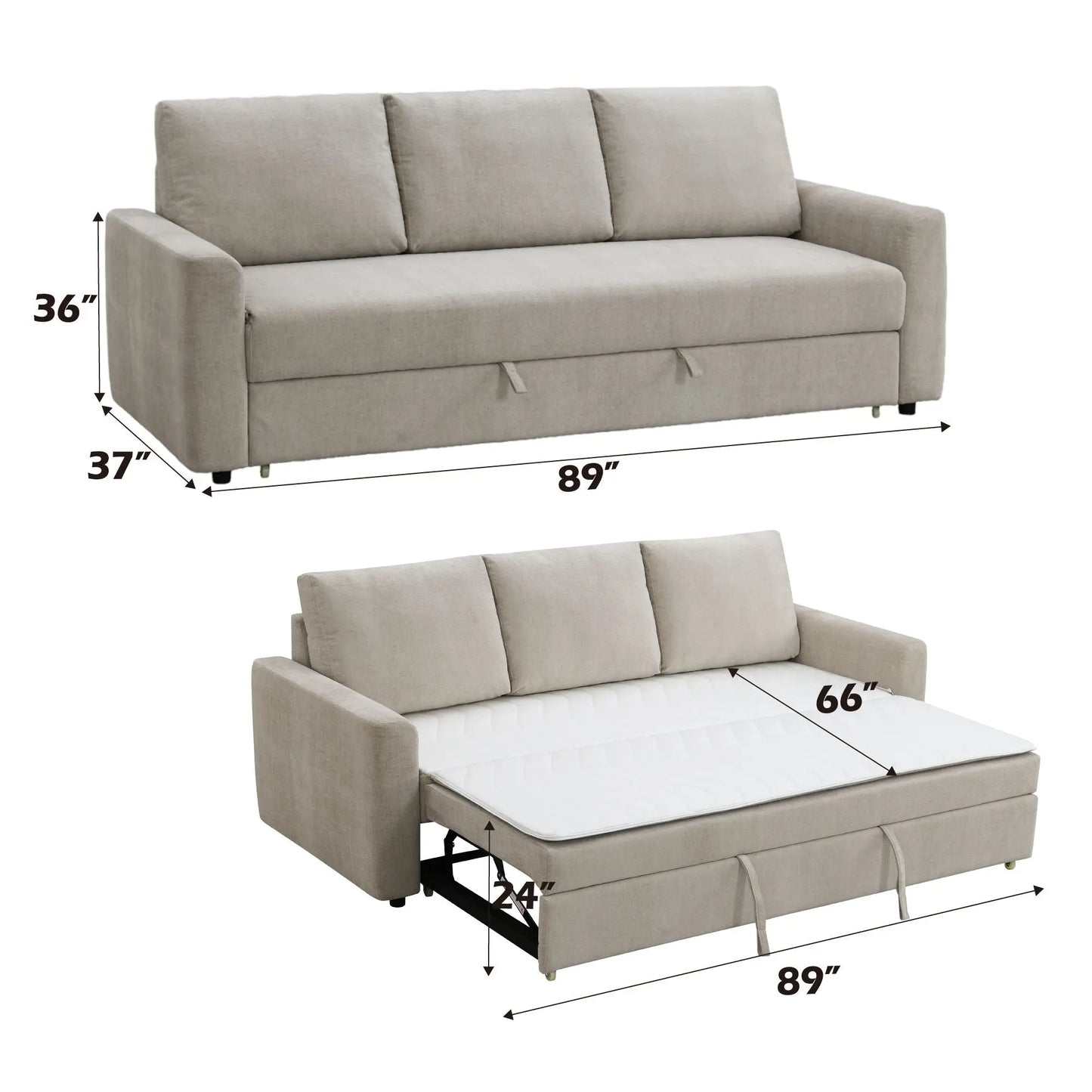 Leira - Linen Pull Out Sleeper Sofa - Beige Acme