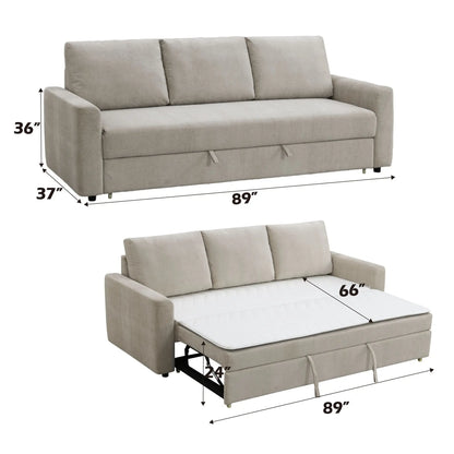 Leira - Linen Pull Out Sleeper Sofa - Beige Acme