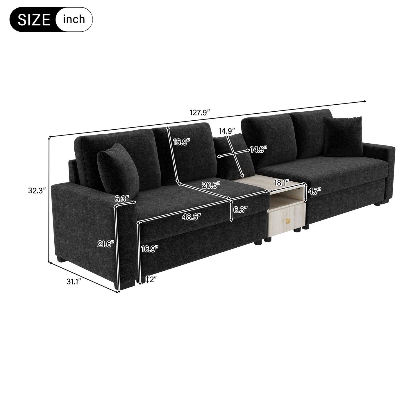 Modular Sofa Couch With Storage Armrest And Center Console Noble House
