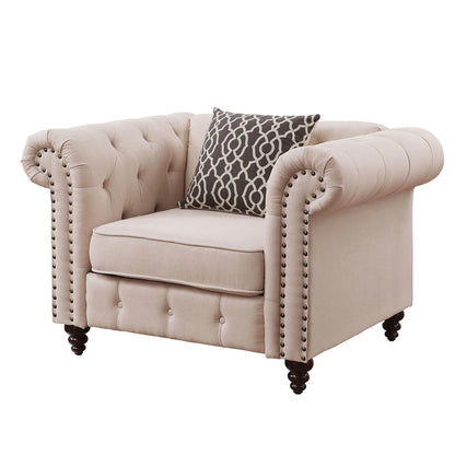 Aurelia - Linen Chair With Pillow - Beige Acme