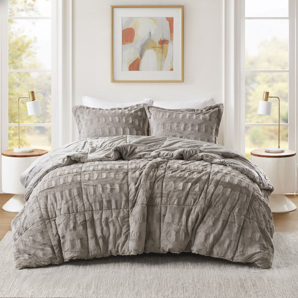 Gia - 2 Piece Twin/Twin Long Solid Comforter Mini Set - Gray Madison Park