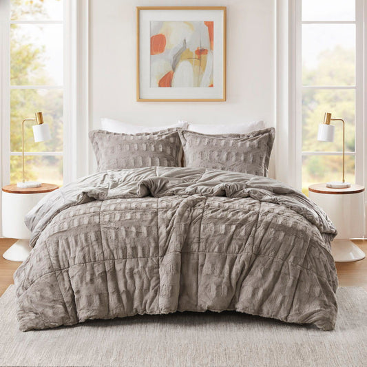 Gia - 3 Piece King/California King Solid Comforter Mini Set - Gray Madison Park