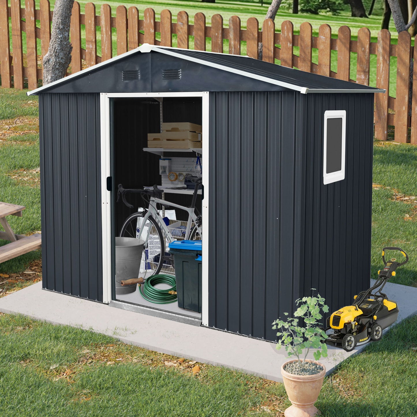 88.98" Outdoor Metal Storage Shed With Window