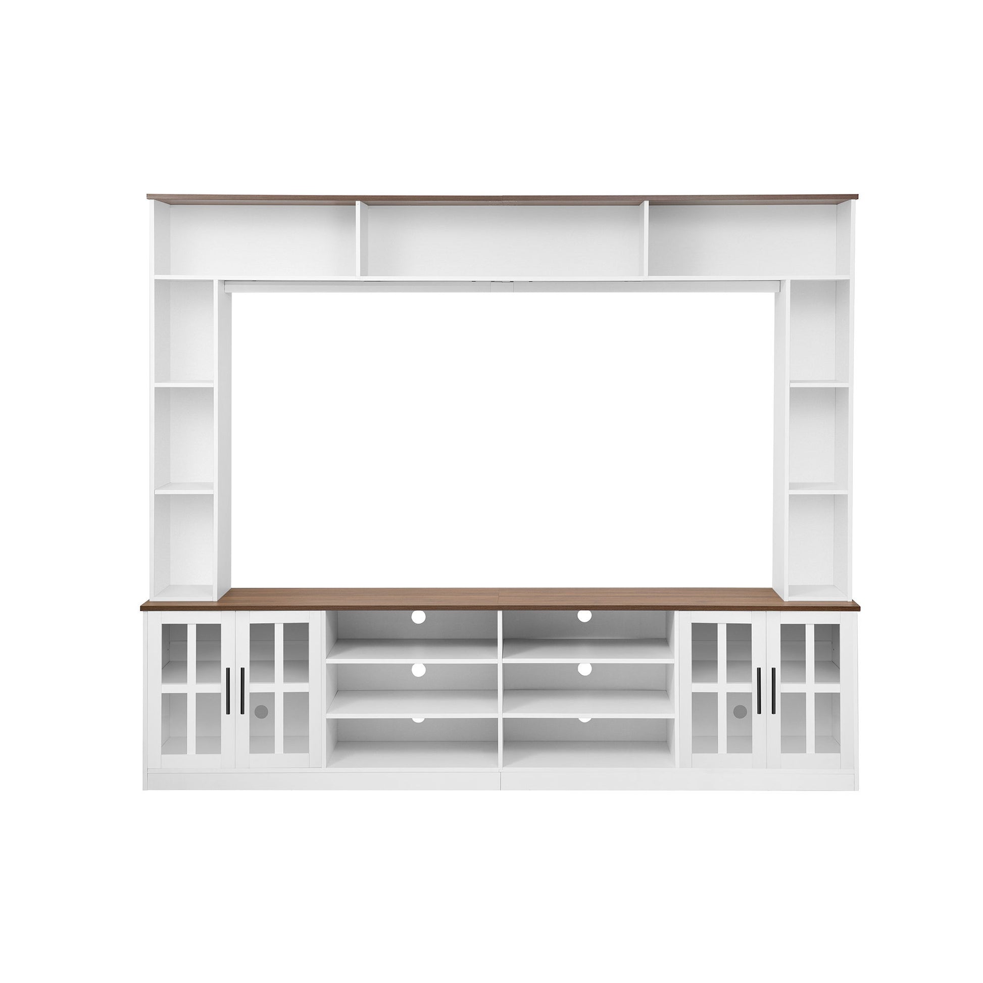 Wall Unit Entertainment Center With Bookshelves For TVs Up To 80", Tempered Glass Doors And Adjustable Shelves Hearth and Haven