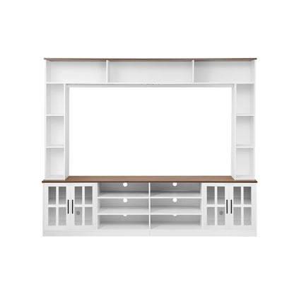 Wall Unit Entertainment Center With Bookshelves For TVs Up To 80", Tempered Glass Doors And Adjustable Shelves Hearth and Haven