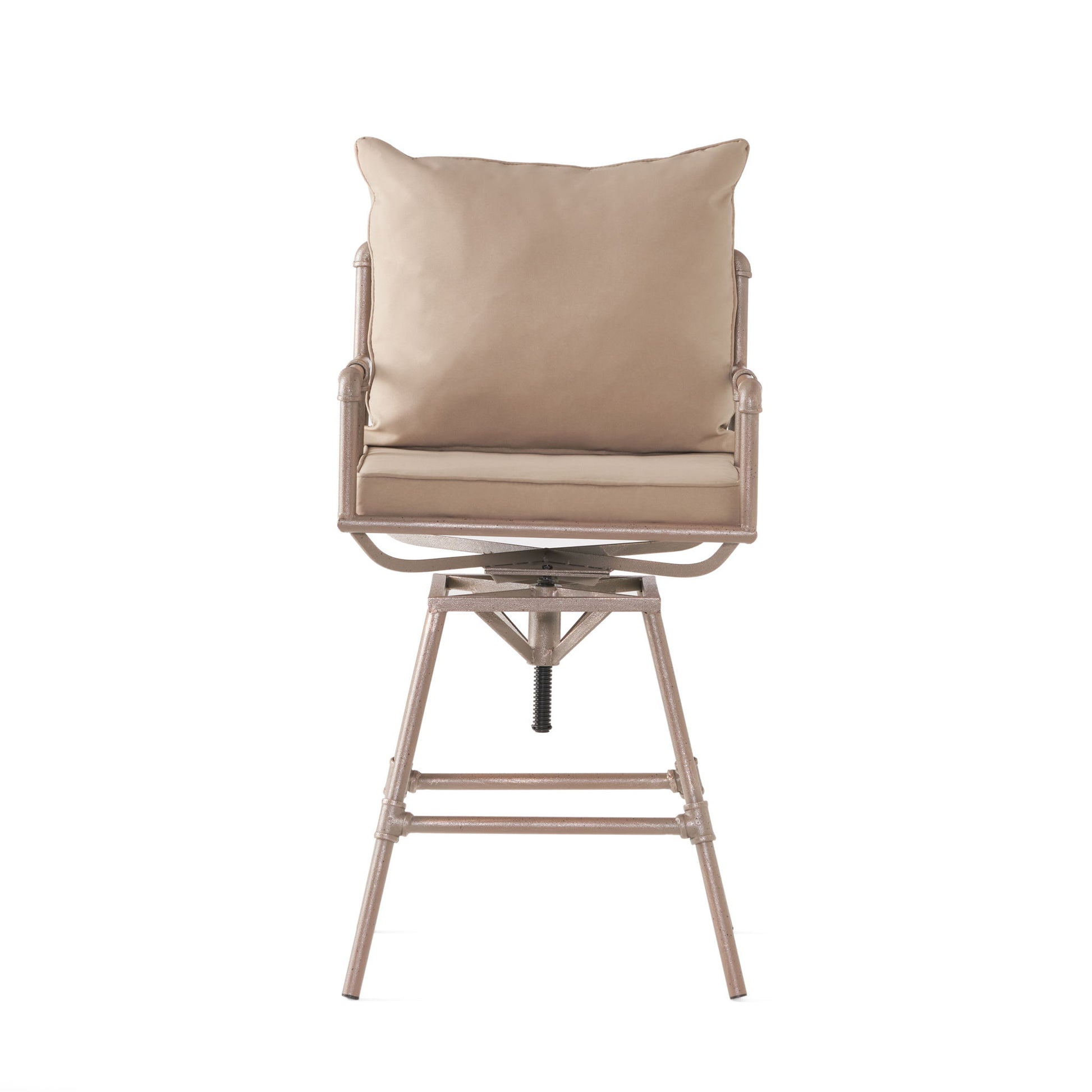 Industrial Outdoor Patio Plumber's Iron Frame Swivel Barstool With Cushions, Height Adjustable Noble House