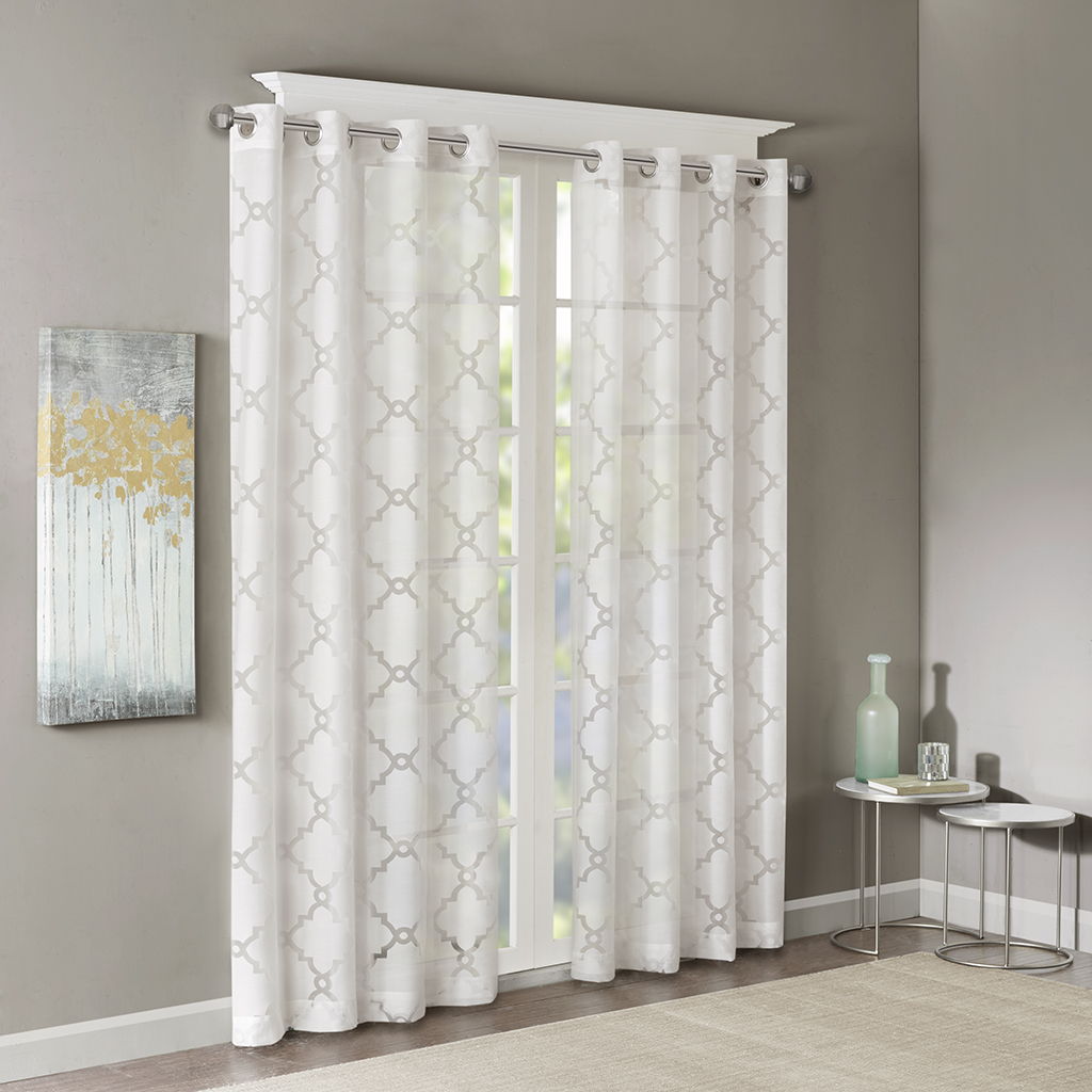 Eden - Fretwork Burnout Sheer Panel - White Madison Park