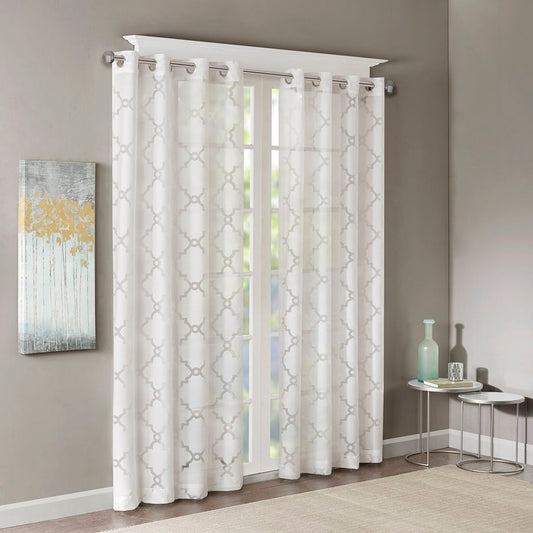 Eden - 63" Fretwork Burnout Sheer Panel - White Madison Park