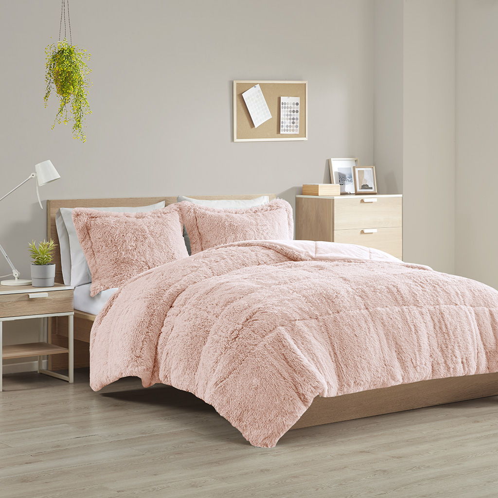Malea - Twin Shaggy Comforter Mini Set - Blush Intelligent Design