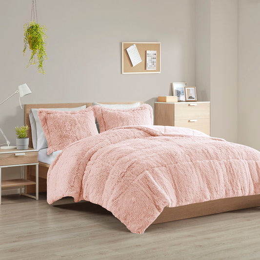 Malea - Shaggy Comforter Mini Set - Blush Intelligent Design
