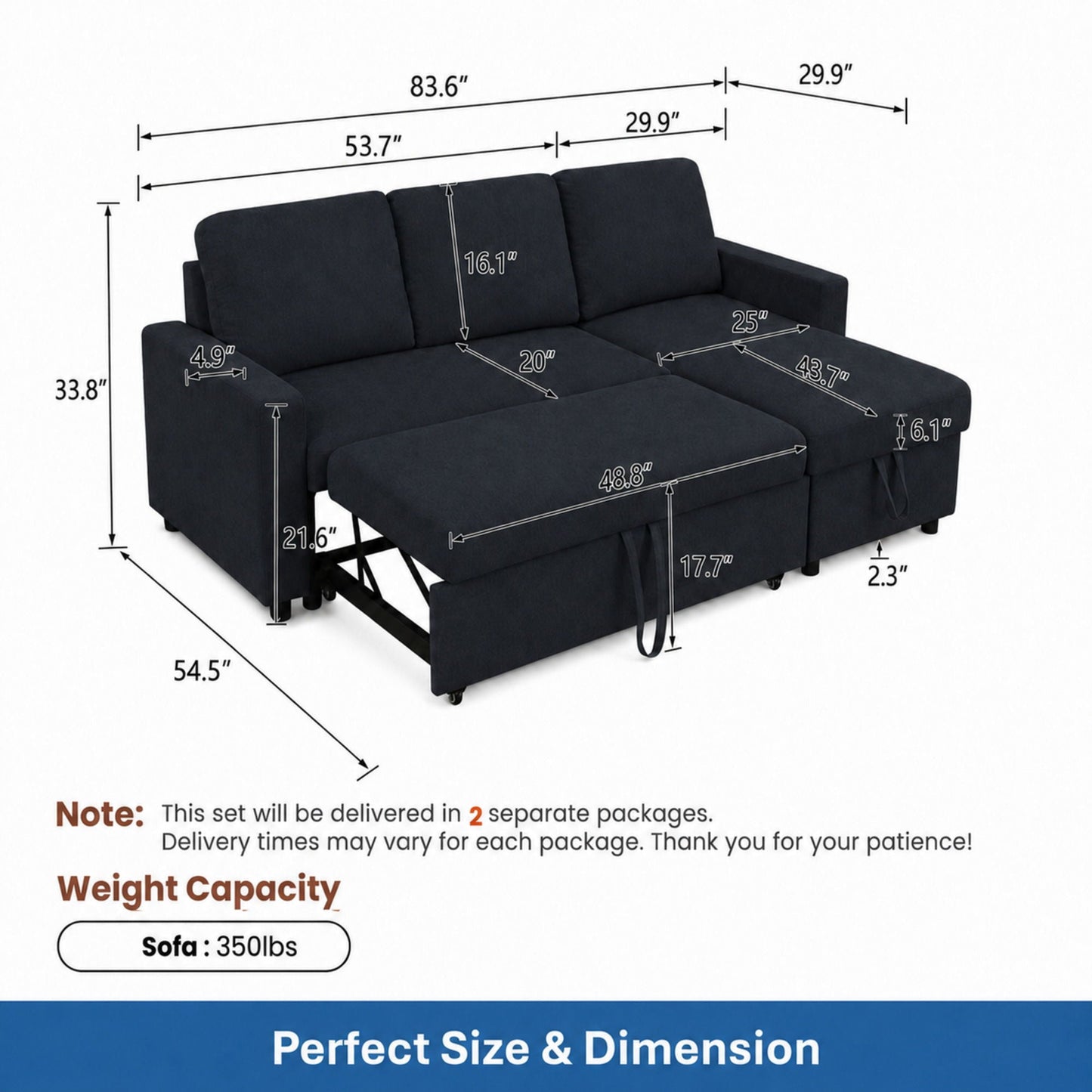 L - Shaped Convertible Sofa Bed With Storage Chaise Home Essentials