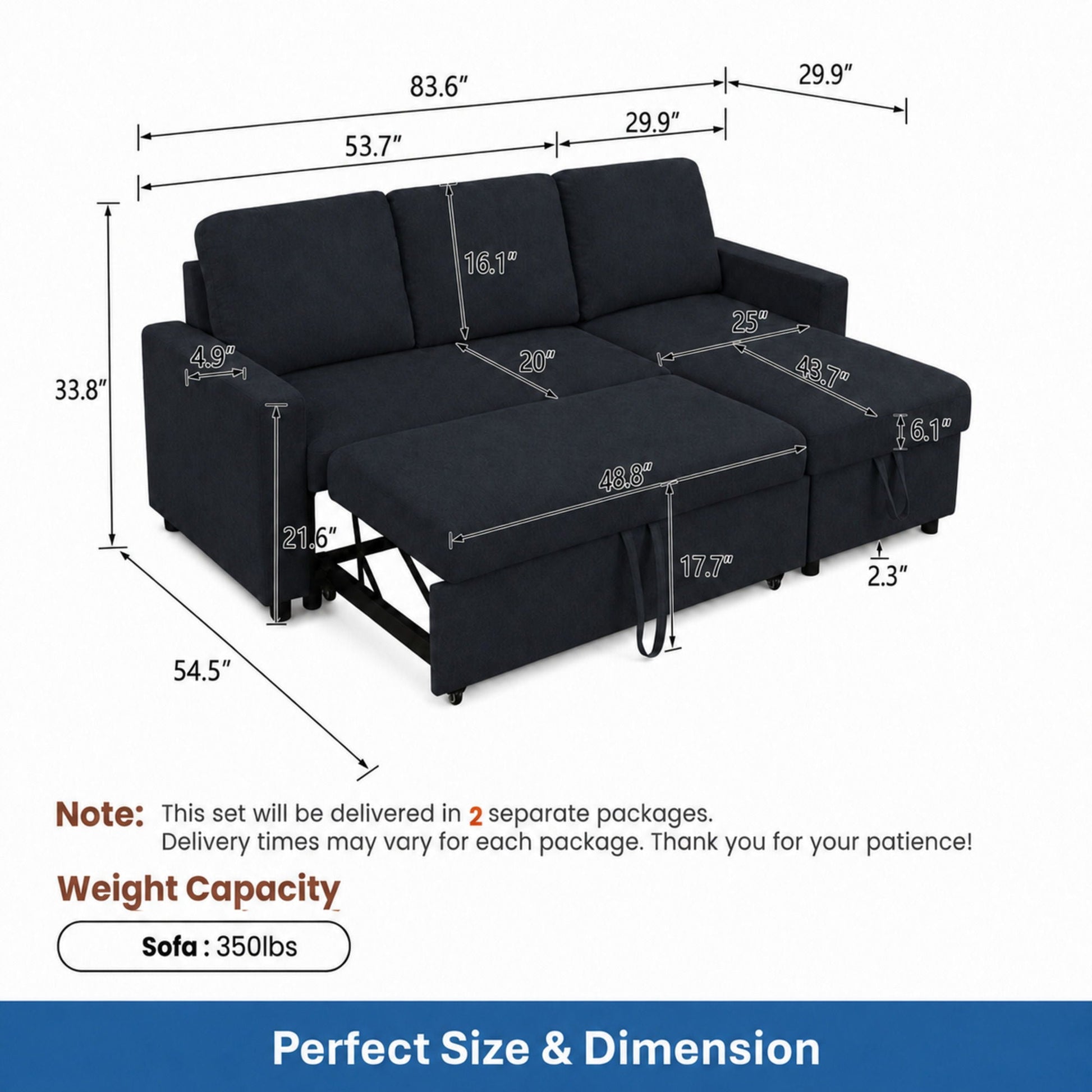 L - Shaped Convertible Sofa Bed With Storage Chaise Home Essentials