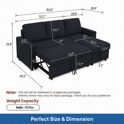L - Shaped Convertible Sofa Bed With Storage Chaise Home Essentials