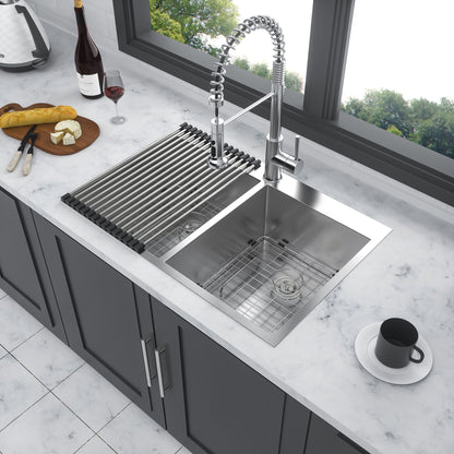 Double Bowl Drop In Sink, Stainless Steel With 50 / 50 Basins 18 Gauge - Brushed Nickel Daily Nest