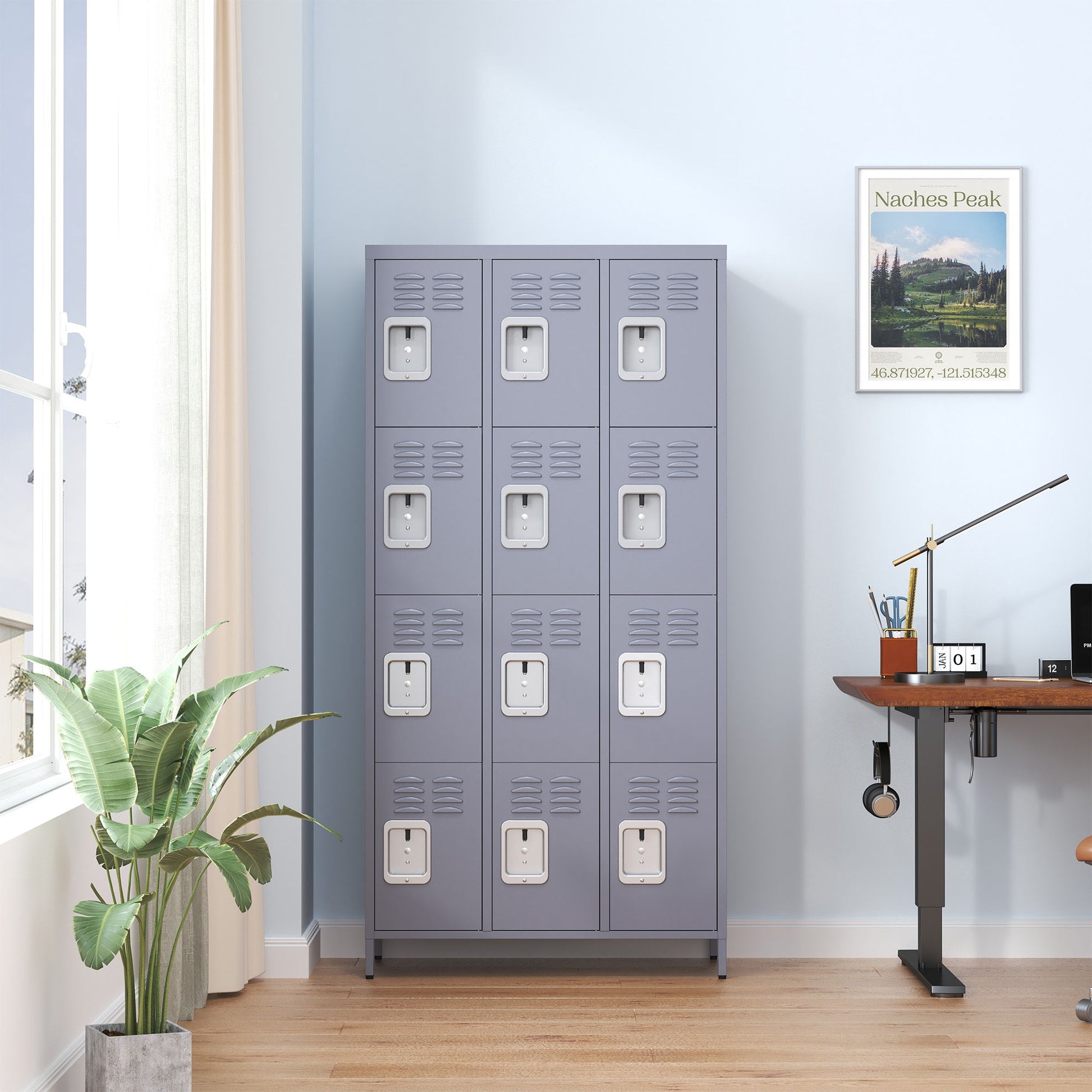 12 Door Lockers With Lock For Secure Storage Construction - Gray Home Essentials
