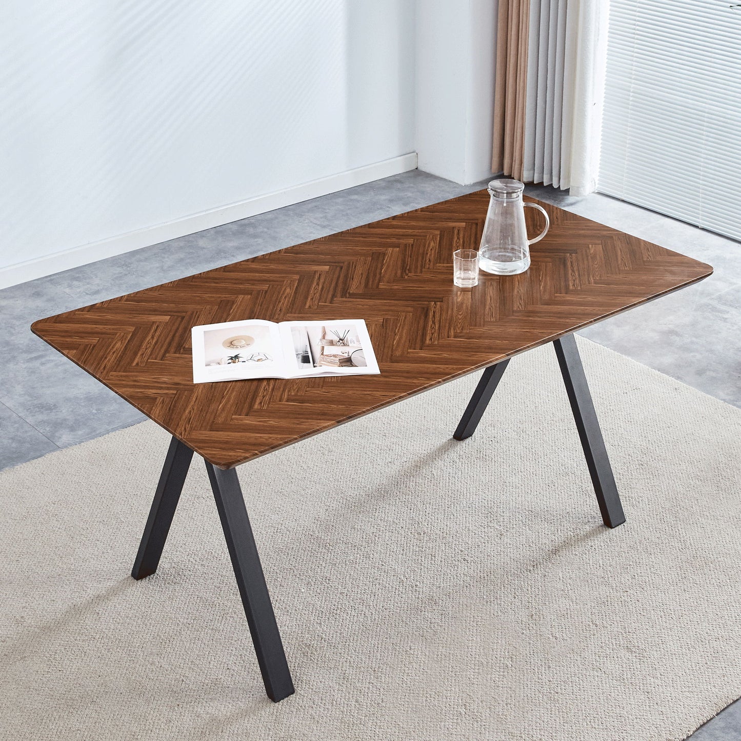 Herringbone Pattern Dining Table A Perfect Match For Modern Minimalist And Industrial Home Styles - Walnut Home Essentials