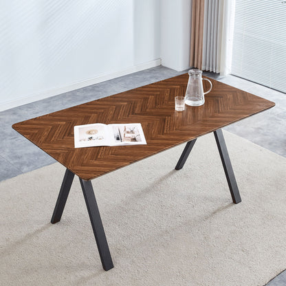 Herringbone Pattern Dining Table A Perfect Match For Modern Minimalist And Industrial Home Styles - Walnut Home Essentials