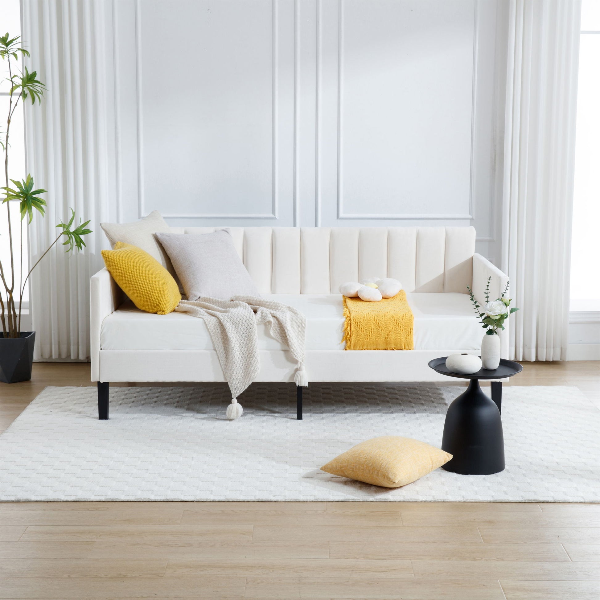 Elena - Boucle Upholstered Daybed, Ribbed Tufted Backrest House & Home Furniture