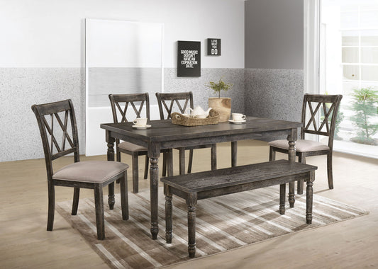 Claudia II - Weathered 7 Pieces Dining Room Set - Gray Acme