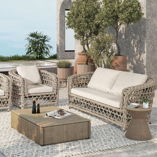 Everly - Frame Barrel Deep Seating Patio Loveseat Sofa Axroma Olefin - Oat Beige Jennifer Taylor Home