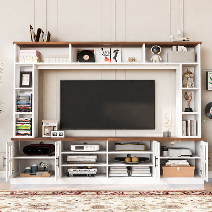 Wall Unit Entertainment Center With Bookshelves For TVs Up To 80", Tempered Glass Doors And Adjustable Shelves Hearth and Haven