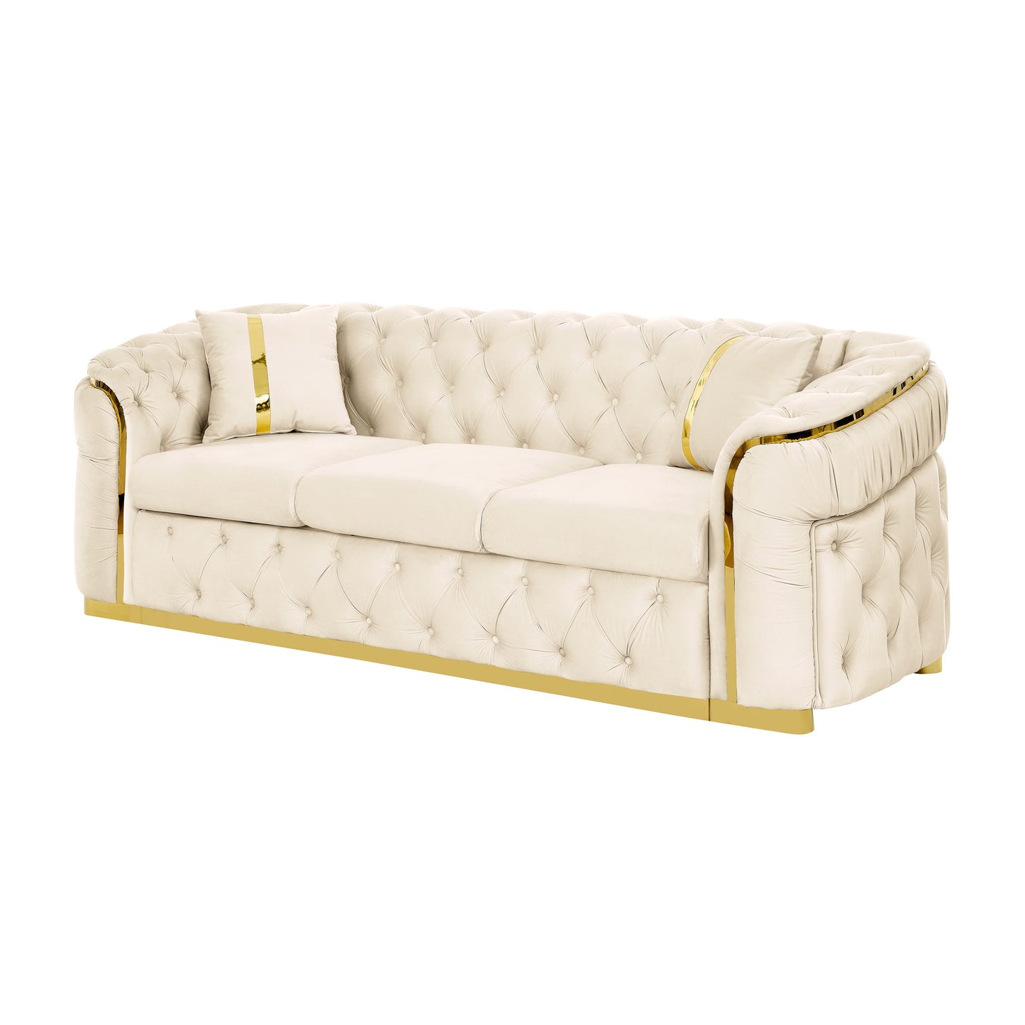 Button Tufted Couch With 2 Pillows, 3 Seater Luxury Chesterfield Sofa Home Essentials