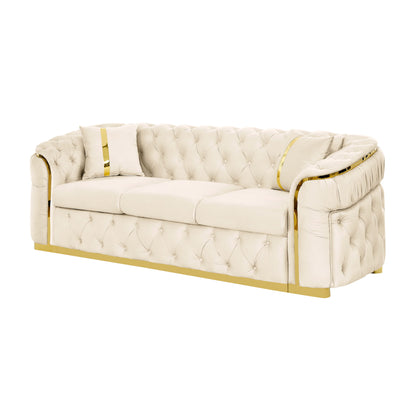 Button Tufted Couch With 2 Pillows, 3 Seater Luxury Chesterfield Sofa Home Essentials