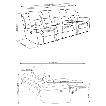 Divine - 5 Piece Power Reclining Home Theater Seating Set With Memory Foam Cushions And Storage Consoles