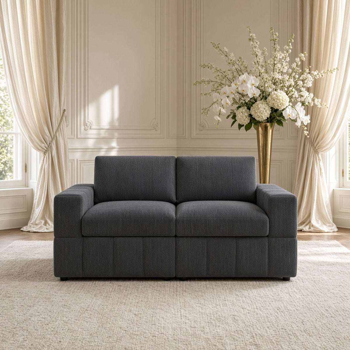 Oversized Modular Loveseat, 2 Piece Living Room Sofa Set - Dark Gray Home Essentials