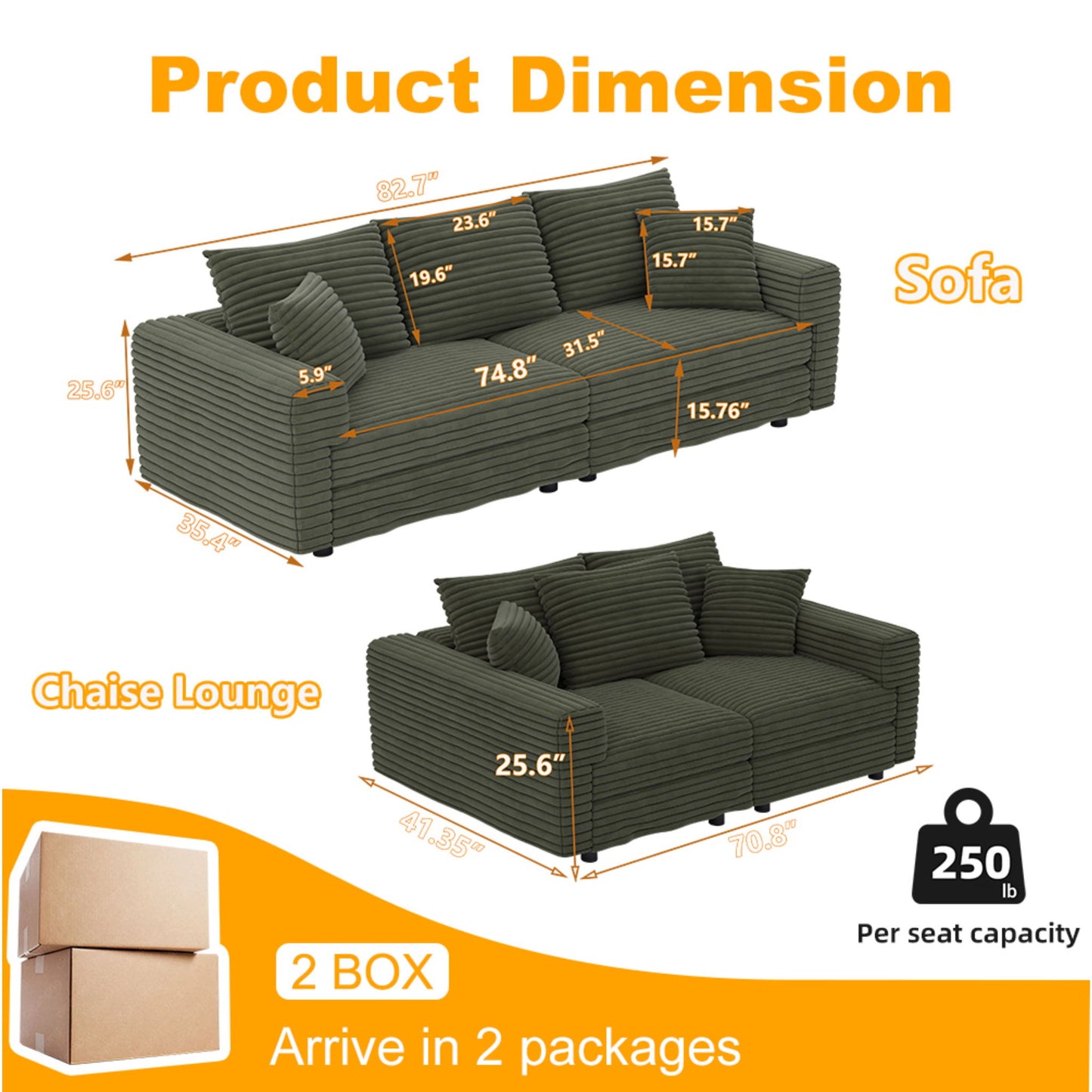 4 Seat Sofa, Modern Comfy Upholstered Sofa Cloud Couch, Deep Seat Couches With Soft Pillows Home Essentials