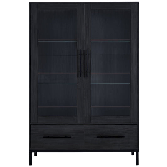 Modern Style Tall Display Cabinet With LED Lighting, Tempered Glass Door, 2 Drawers Hearth and Haven