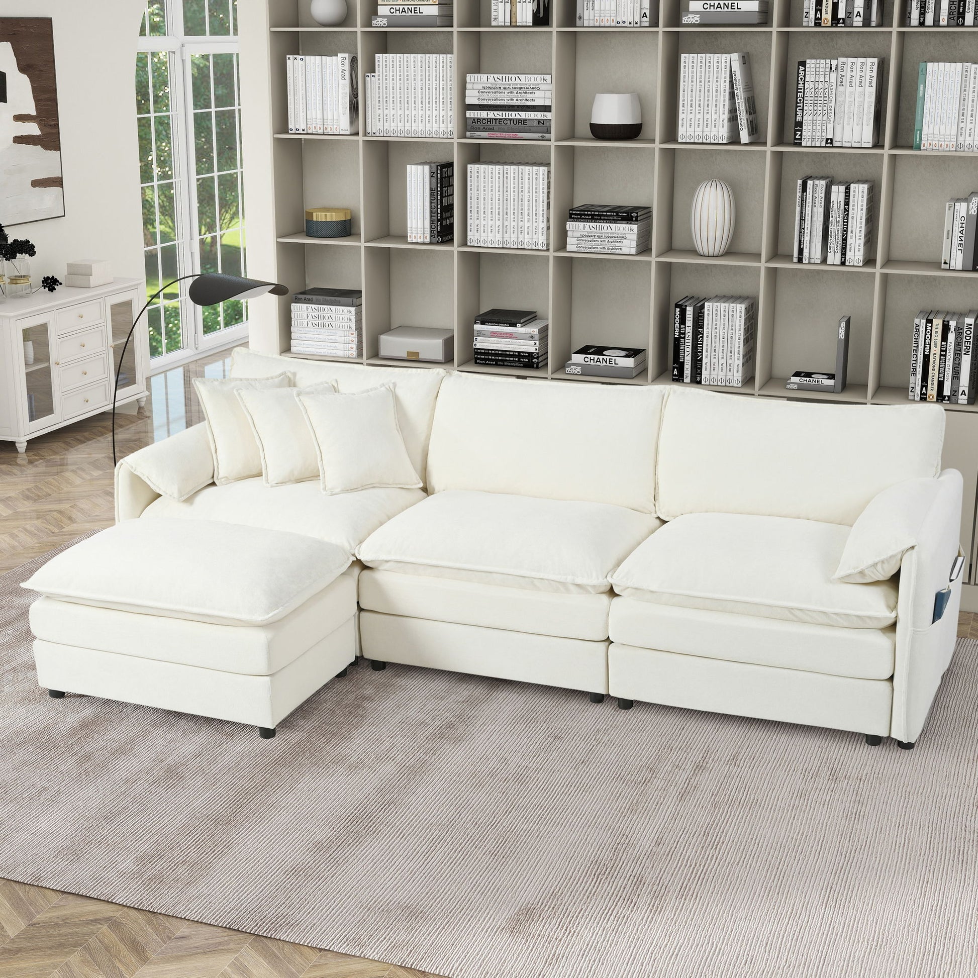 Modern Comfy Deep Seat Modular Sectional Sofa Cloud Couch With Ottoman Home Essentials