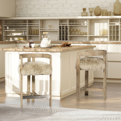 Millwick - Low Back Genuine Fur Counter Stool - Natural Blonde Jennifer Taylor Home