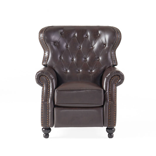 Contemporary Style Push Back Recliner With Button Tufted Stitching And Nailhead Trim Noble House