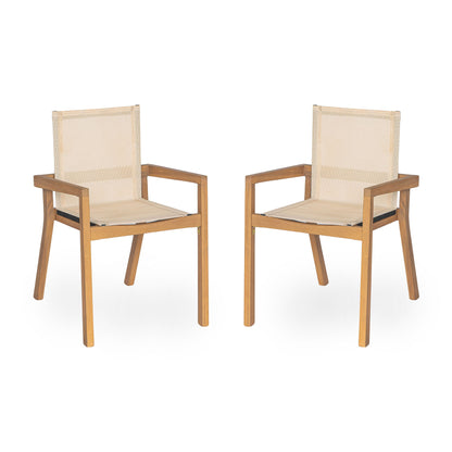 Belfast - Dining Chair With Acacia Wood Frame And Mesh Seating (Set of 2) Noble House