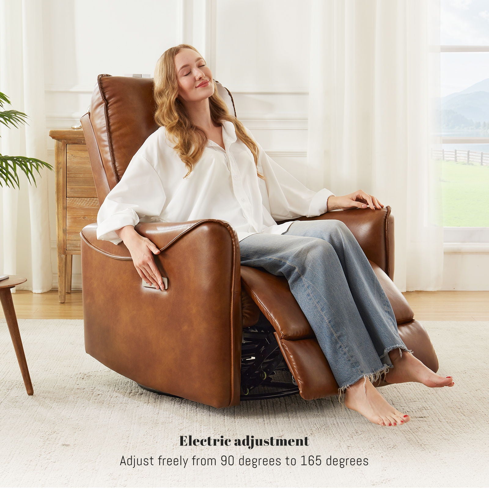 Electric Recliner Chair With Rocker And Swivel Function - Brown Home Essentials