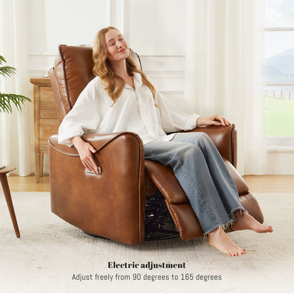 Electric Recliner Chair With Rocker And Swivel Function - Brown Home Essentials
