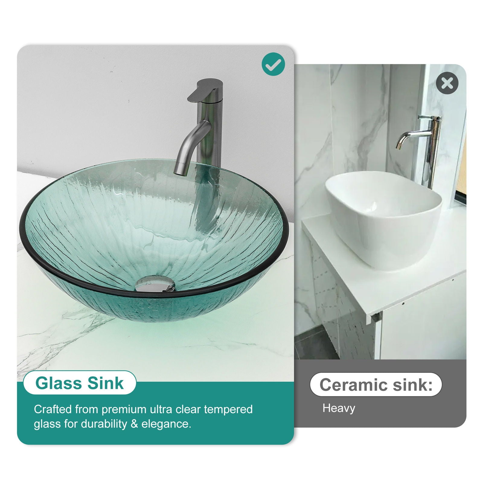 Vessel Sink With Trim, Round Bowl, Pop Up Drain (No Faucet) - Green Daily Nest